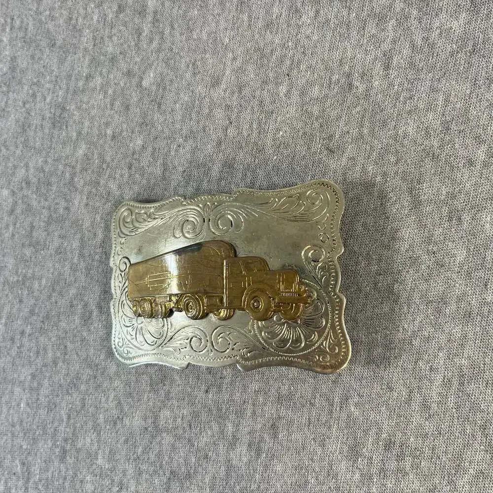 Vintage Chambers Belt Co Semi Truck Nickel Silver Belt Buckle